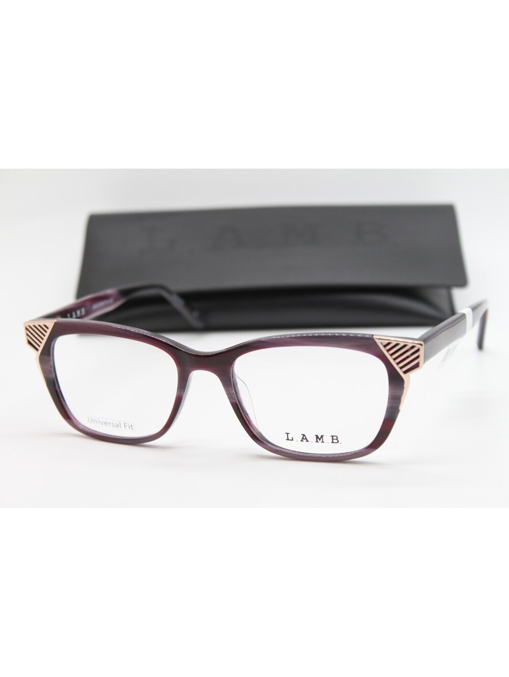 NEW L.A.M.B. LAUF127 PUR PURPLE HORN GOLD AUTHENTIC EYEGLASSES W/CASE 55-19